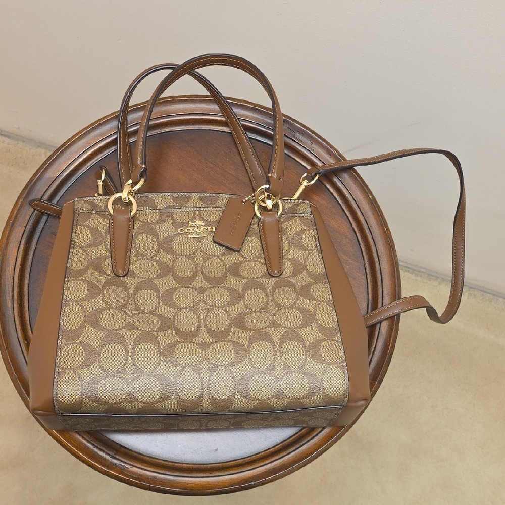 Coach Tan and Brown Shoulder Bag with Gold Accents - Picture 2 of 2